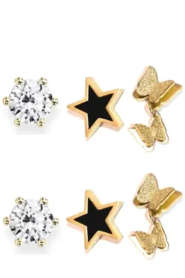 Boucle-d-oreille lot de 6 boucles diamant étoile papillon Or 42C929 