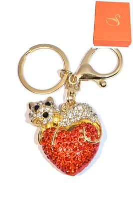 porte-cle Coffret cadeaux chat coeur Or