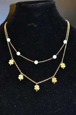 Collier tréfle perle Or 1CADDB 