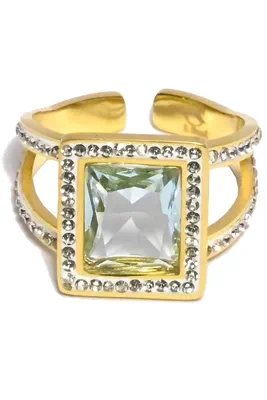 Bague pierre minérale taille réglabe Or