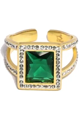 Bague pierre minérale taille réglabe Or