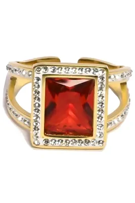 Bague pierre minérale taille réglabe Or