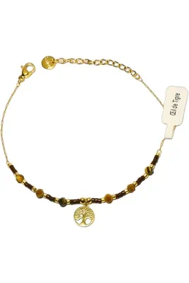 Bracelet oeil de tigre arbre de la vie Or