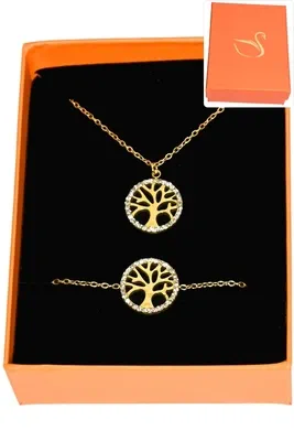 Coffret parure bijoux cadeaux orange arbre de la vie Or