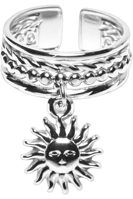 Bague taille réglable breloque soleil Argent