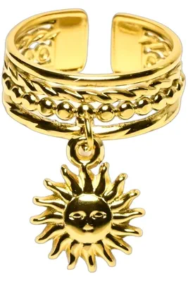 Bague taille réglable soleil breloque Or