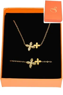 Coffret parure bijoux cadeaux orange fleur Or