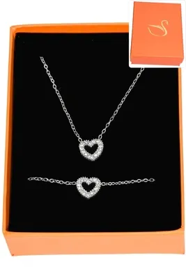 Coffret parure bijoux cadeaux orange coeur Argent