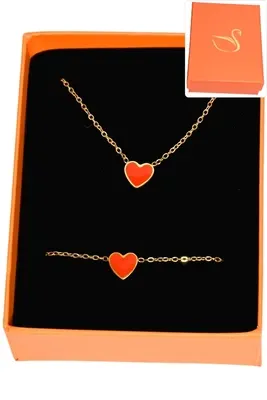 Coffret parure bijoux cadeaux orange coeur Or