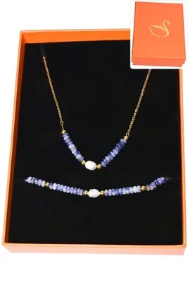 Coffret coffret parure bijoux pierre minérale perle naturelle Or
