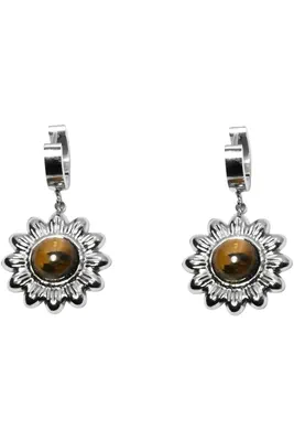 Boucle-d-oreille pierre minérale soleil Argent 233DAB 