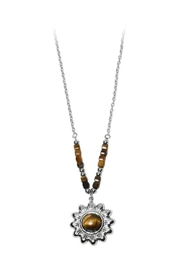 Collier pierre minérale soleil breloque Argent