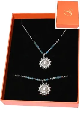 Coffret coffret parure bijoux pierre minérale Argent