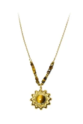 Collier pierre minérale soleil breloque Or