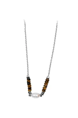 Collier pierre minérale perle naturelle Argent