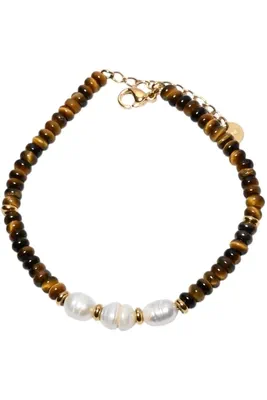 Bracelet pierre minérale perle naturelle Or