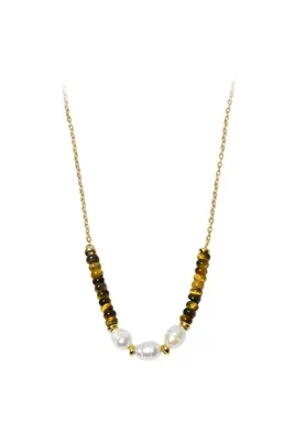 Collier pierre minérale perle naturelle Or