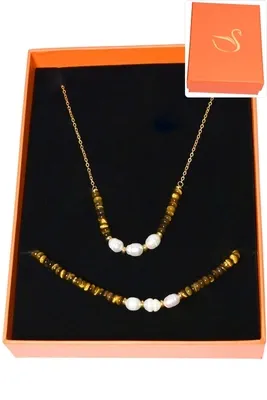 Coffret coffret parure bijoux pierre minérale perle naturelle Or