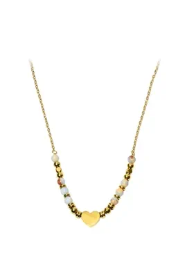 Collier pierre minérale coeur Or