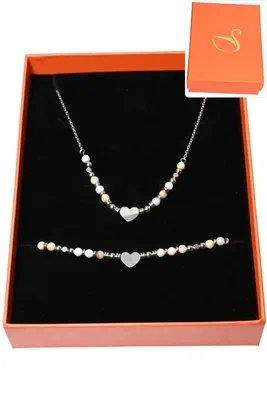 Coffret coffret parure bijoux pierre minérale coeur Argent