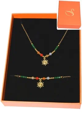 Collier pierre minérale soleil breloque