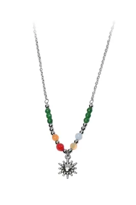 Collier pierre minérale soleil breloque Argent