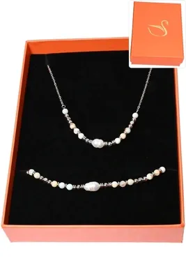 Coffret coffret parure bijoux pierre minérale perle naturelle Argent