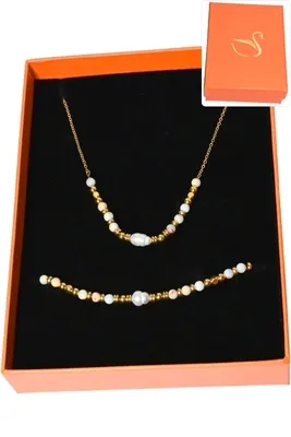 Coffret coffret parure bijoux pierre minérale perle naturelle Or