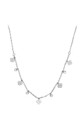 Collier pierre minérale tréfle Argent
