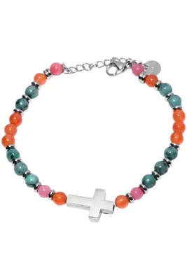 Bracelet pierre minérale croix Argent