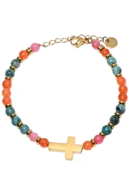 Bracelet pierre minérale croix Or