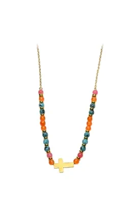 Collier pierre minérale croix Or