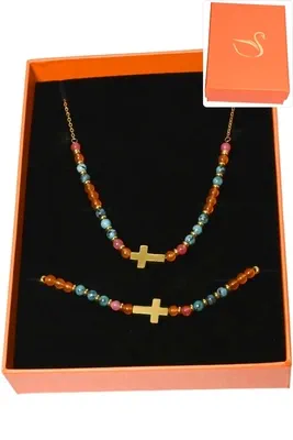 Coffret coffret parure bijoux croix Or