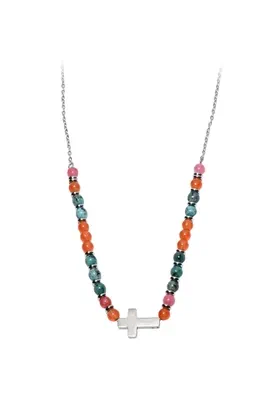Collier pierre minérale croix Argent