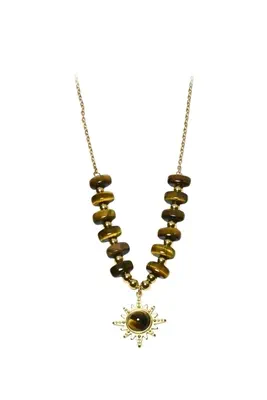 Collier pierre minérale breloque soleil Or