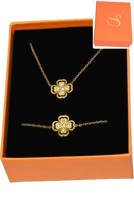 Coffret cadeaux orange parure bijoux tréfle Or