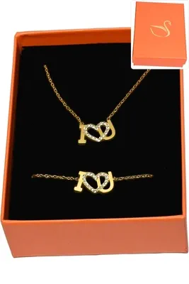 Coffret cadeaux orange parure bijoux i love you Or