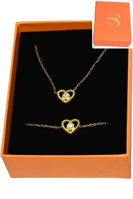Coffret cadeaux orange parure bijoux coeur Or 69ED58 