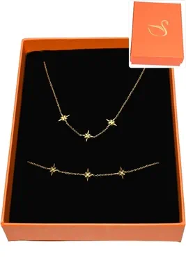 Coffret cadeaux orange parure bijoux étoile Or D3C285 
