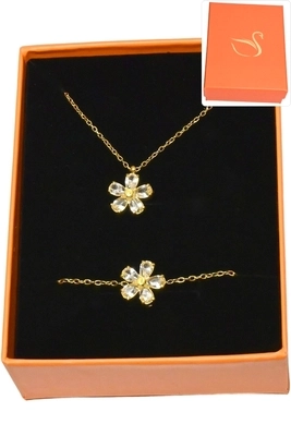 Coffret bijoux cadeaux parure orange fleur Or