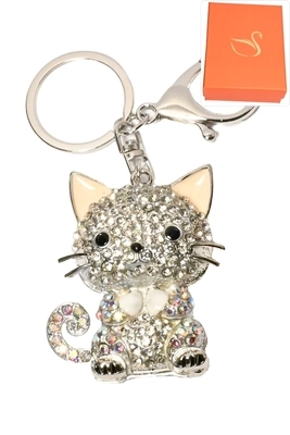 porte-cle coffret cadeaux bijoux de sac chat Argent