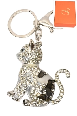 porte-cle coffret cadeaux bijoux de sac chat Argent