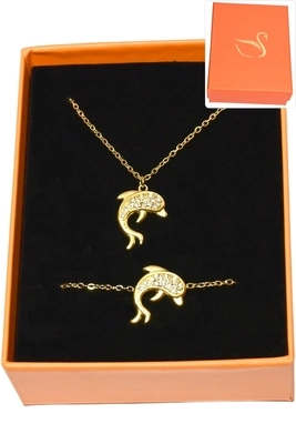 Coffret bijoux cadeaux parure orange dauphin Or