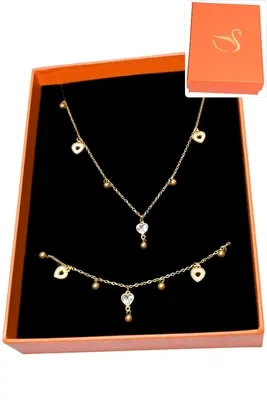 Coffret cadeaux orange parure bijoux coeur Or 15CB24 