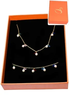 Coffret cadeaux orange parure bijoux perle Or 224D25 