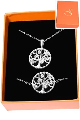 Coffret cadeaux orange parure bijoux arbre de la vie Argent