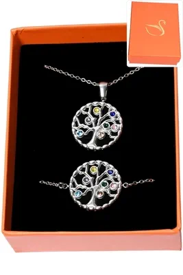 Coffret arbre de la vie cadeaux orange parure bijoux Argent