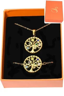 Coffret cadeaux orange parure bijoux arbre de la vie Or