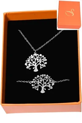 Coffret cadeaux orange parure bijoux arbre de la vie Argent