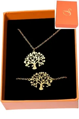 Coffret cadeaux orange parure bijoux arbre de la vie Or